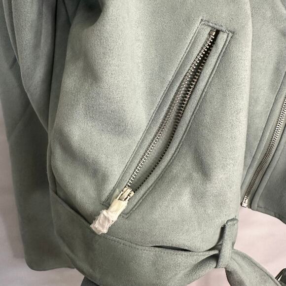 NWOT Forever 21+ Size 2X Mint Blue-Green Faux Suede Motor Jacket - Picture 5 of 14